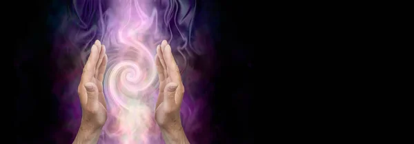 Channeling Vortex Healing Energy Banner Male Hands Held Parallel White Stock Picture