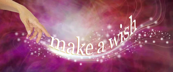 Make Wish Female Hand Appearing Send Out Whoosh Sparkles Words — Stock Photo, Image