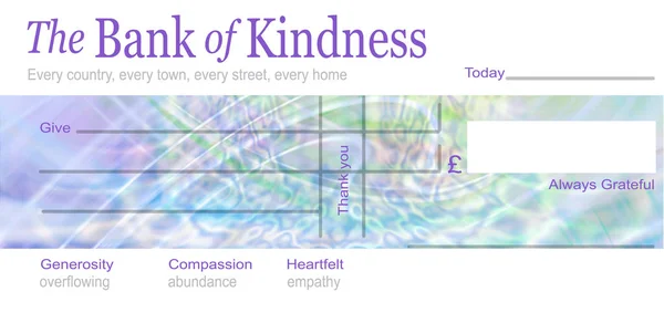 Bank Human Kindness Concept Cheque Branco Com Marca Bank Kindness — Fotografia de Stock
