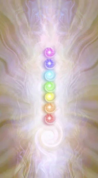 Kundalini Pila Chakras Espiral Contra Campo Energía Etéreo Radiante Oro — Foto de Stock