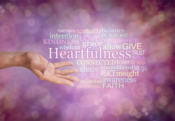 Heartfulness Word Etiket Bulutu Sağ Heartfulness Kelime Bulutu Ile Bir — Stok fotoğraf
