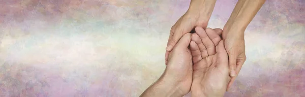 Hintergrundbanner Der Kampagne Der Pflegekräfte Weibliche Hände Sanft Männliche Schröpfschalen — Stockfoto