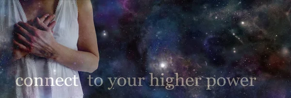 Verbinde Dich Mit Deiner Höheren Macht Semi Transparenter Weiblicher Oberkörper — Stockfoto