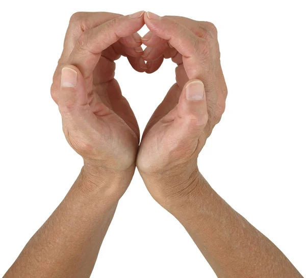 Ellerimle Beyaz Izole Bir Kalp Sevgi Kalp Sembolü Beyaz Bir — Stok fotoğraf