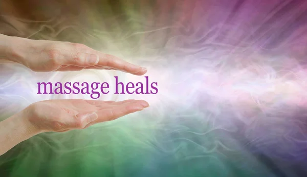 Massage Heals Essayez Donc Mains Parallèles Avec Les Mots Massage — Photo