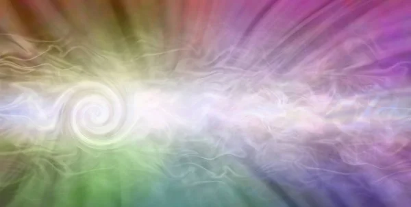 Rainbow Spiraling Vortex Background Banner Belo Campo Etéreo Energia Gasosa — Fotografia de Stock