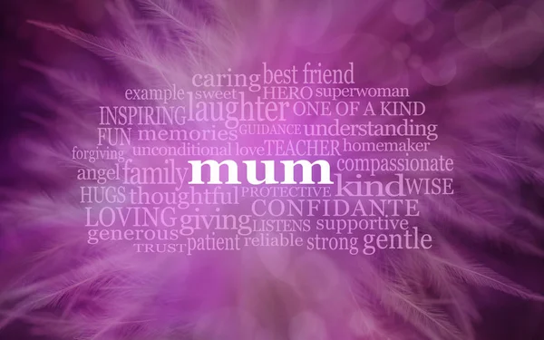 Muttertag Mutter Wort Wolke Hintergrund Banner Rosa Gefiederten Hintergrund Mit — Stockfoto