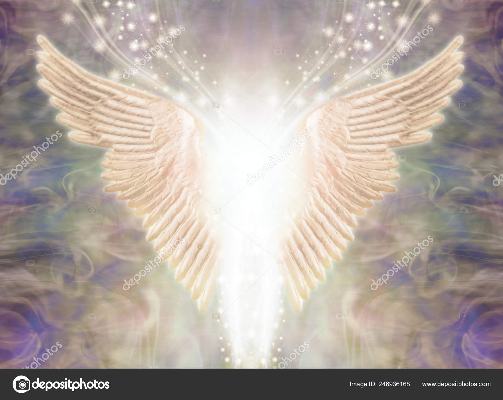 Etre Lumière Angélique Paire D'ailes D'ange Avec Une Lumière Blanche —  Photo de stock par ©Healing63 - 246936168, image size:1600x1274