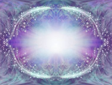 Mavi Mor Köpüklü Angelic Border Frame - pembe mor kenarlı simetrik oval köpüklü beyaz kenarlı çevrili merkezi ışık patlaması