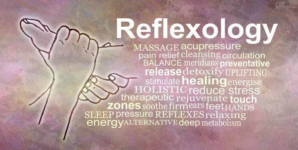 Rustieke Reflexologie Word Cloud Banner Omtrek Illustratie Van Een Paar — Stockfoto