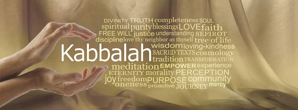 Aspects Divine Kabbalah Word Tag Cloud Female Hands Cupped Word — Stock Photo, Image