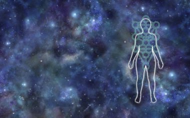 Kabbalah Tree of Life Background Banner - Kozmik derin uzay arka plan karşı Kabbalah Tree of Life sembolü anahat ile kadın siluet
