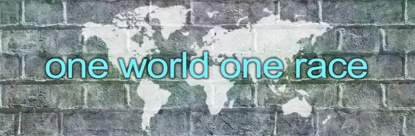 One World One Race Campaign Banner White World Map Graffiti — Stock Photo, Image