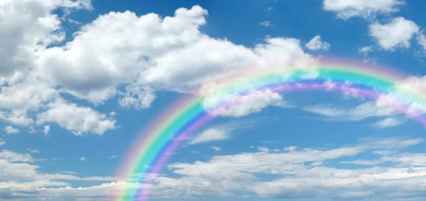 Sunny Summer Blue Sky Panoramic Rainbow Big Fluffy Clouds Giant — Stock fotografie