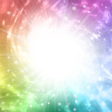 Saf beyaz merkezli gökkuşağı patlaması - dönen canlı gökkuşağı renkleri iyileşmek için ideal beyaz bir merkez etrafında dönüyor, renk terapisi, LGBT 