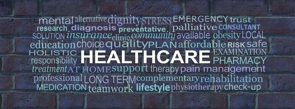 Health Care Brick Wall Concept Dark Blue Rustic Grunge Brick — 스톡 사진