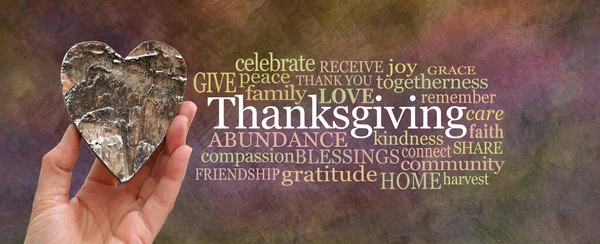 Put Some Love Thanksgiving Word Cloud Concept Hand Holding Rustic — Stock Photo, Image