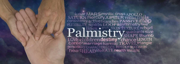 Λέξεις Που Σχετίζονται Palmistry Word Tag Cloud Θηλυκό Χέρι Που — Φωτογραφία Αρχείου