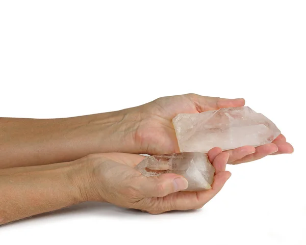 Crystal Therapist Demonstrating Energy Energy Out Female Open Palms Left — Stock Photo, Image