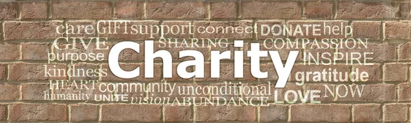 Wörter Die Mit Charity Brick Wall Word Cloud Assoziiert Werden — Stockfoto