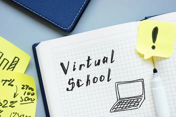 Educational concept meaning Virtual School with sign on the piece of paper.