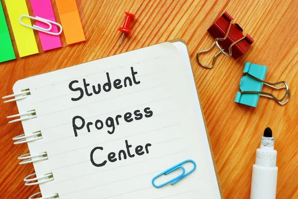 Concepto Educativo Que Significa Centro Progreso Estudiantil Con Inscripción Pedazo — Foto de Stock