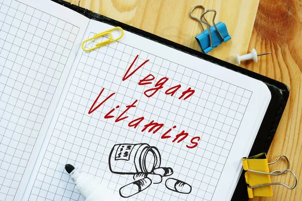 Vegán Fogalom Vegán Vitaminokról Kifejezéssel Oldalon — Stock Fotó