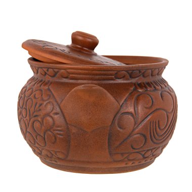 Toprak kap bir desen ile standları izole beyaz bir arka plan üzerinde