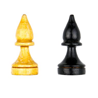 Siyah ve beyaz satranç fil üzerinde izole beyaz arka plan ayakta