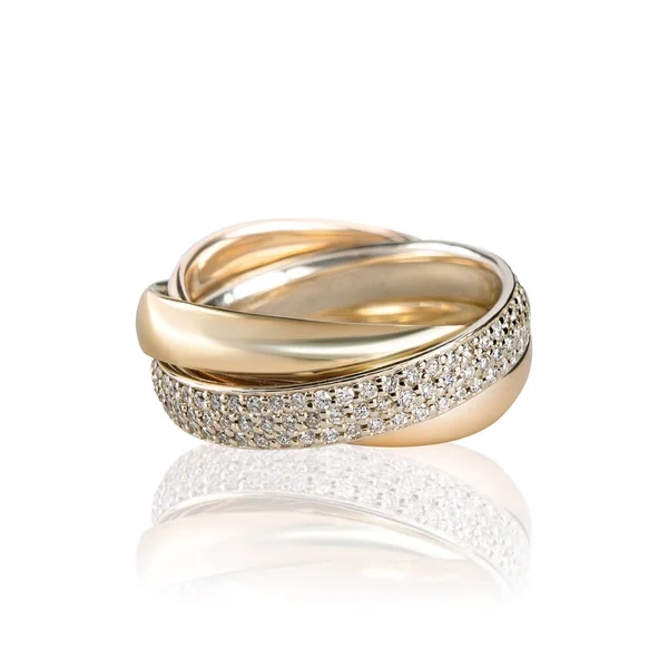 Diamants Mariage Trois Couleurs Bague Groupe Sur Fond Blanc Isolé — Photo