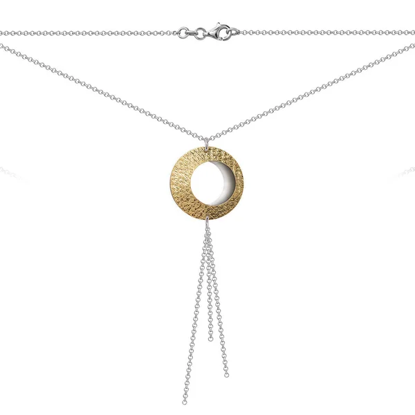 Silver Guld Hänge Halsband Med Kedja Vit Bakgrund Isolerad — Stockfoto