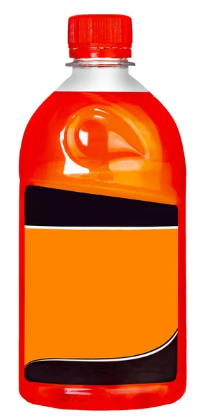 Big Juice Mleko Butelka Benzyny Uchwytem Kolorowy Płyn Czerwony Żółty — Zdjęcie stockowe