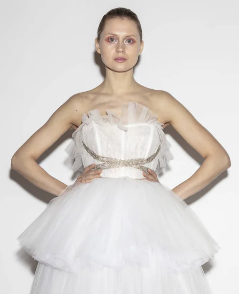 Nova Iorque Abril 2018 Modelo Posa Coleção Francesca Miranda Bridal — Fotografia de Stock