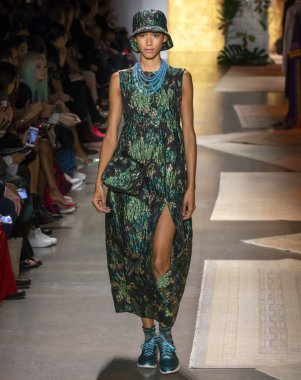 New York, Ny - 10 Eylül 2018: Anna Sui bahar yaz 2019 moda pist göster New York moda haftası sırasında Dilone yürür