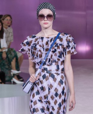NEW YORK, NY - September 07, 2018: Lucan Gillespie walks the runway at the Kate Spade Spring Summer 2019 fashion show during New York Fashion Week clipart