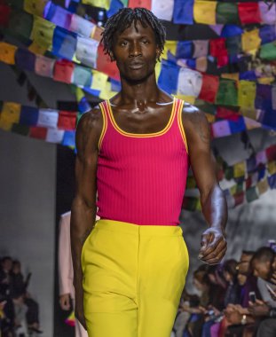 New York, Ny - 09 Eylül 2018: Prabal Gurung bahar yaz 2019 moda pist göster New York moda haftası sırasında bir model yürür.