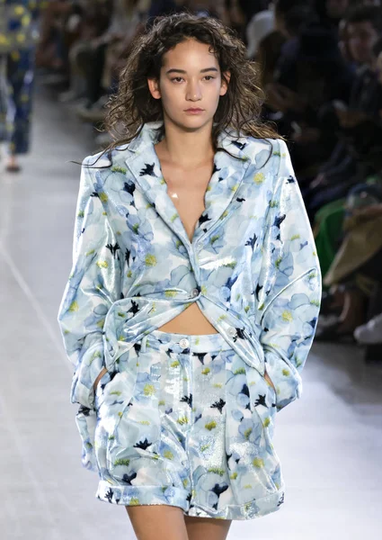 New York, Ny - 09 Eylül 2018: Claudia Li bahar yaz 2019 moda pist göster New York moda haftası sırasında bir model yürür.