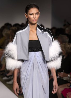 New York, Ny - 10 Eylül 2018: Emilia Nawarecka New York moda haftası sırasında Dennis Basso bahar yaz 2019 defile pist yürür