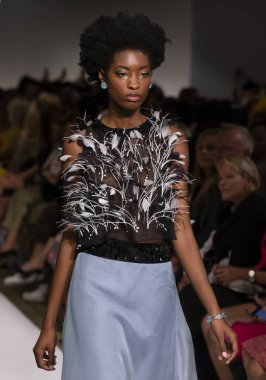 New York, Ny - 10 Eylül 2018: Makala Johnson New York moda haftası sırasında Dennis Basso bahar yaz 2019 defile pist yürür