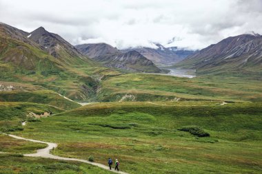 Denali Milli Parkı ve korunağı, Ak - 21 Ağustos 2018: Eielson ziyaretçi Merkezi'nde Denali Milli Parkı ve korunağı Alaska aralığından bir görünümünü