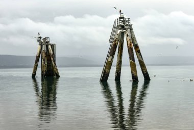 Gezinti görünümünü yapıları Homer Spit sonunda, Kenai Yarımadası, Alaska ışıklar.