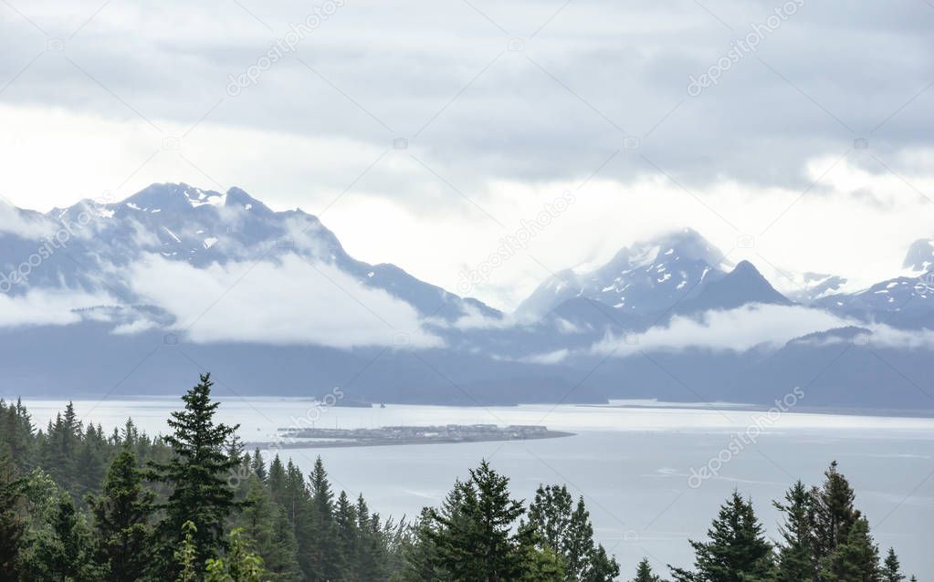 A view of the Kachemak Bay State Park and Homer Spit on Kenai Peninsula, Alaska