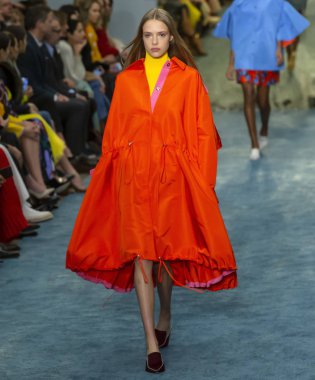 New York, New York - 11 Şubat 2019: Charlotte Rose Hansen Carolina Herrera sonbahar kış 2019 defile pist yürür