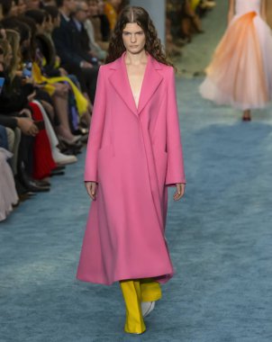 New York, New York - 11 Şubat 2019: Carolina Burgin Carolina Herrera sonbahar kış 2019 defile pist yürür