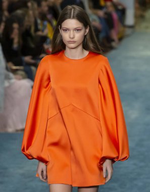 New York, New York - 11 Şubat 2019: Louise Robert Carolina Herrera sonbahar kış 2019 defile pist yürür