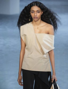 New York, New York - 11 Şubat 2019: Diya Prabhakar 3.1 Phillip Lim sonbahar kış 2019 defile pist yürür