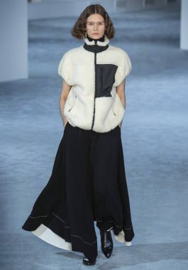 New York, New York - 11 Şubat 2019: Daniela Kocianova 3.1 Phillip Lim sonbahar kış 2019 defile pist yürür