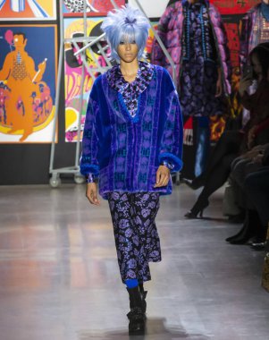 New York, New York - 11 Şubat 2019: Dilone Anna Sui sonbahar kış 2019 defile pist yürür