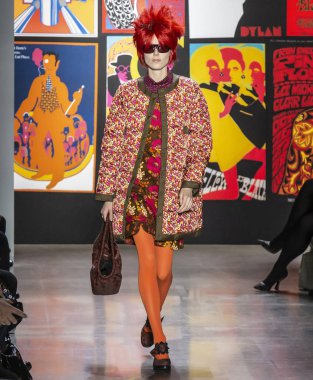 New York, New York - 11 Şubat 2019: Kiki Willems Anna Sui sonbahar kış 2019 defile pist yürür