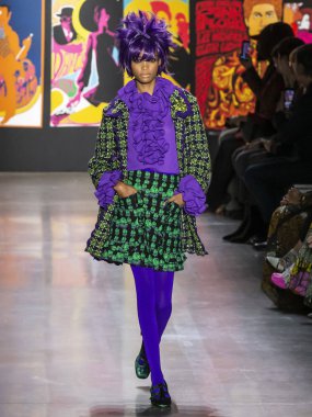 New York, New York - 11 Şubat 2019: Blesnya Minher Anna Sui sonbahar kış 2019 defile pist yürür